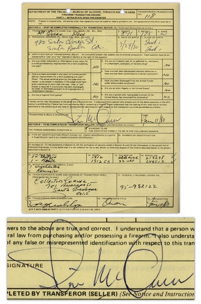 Steve McQueen Signed Document From the Bureau of Alcohol, Tobacco and Firearms -- McQueen Sells a Shotgun & Rifle